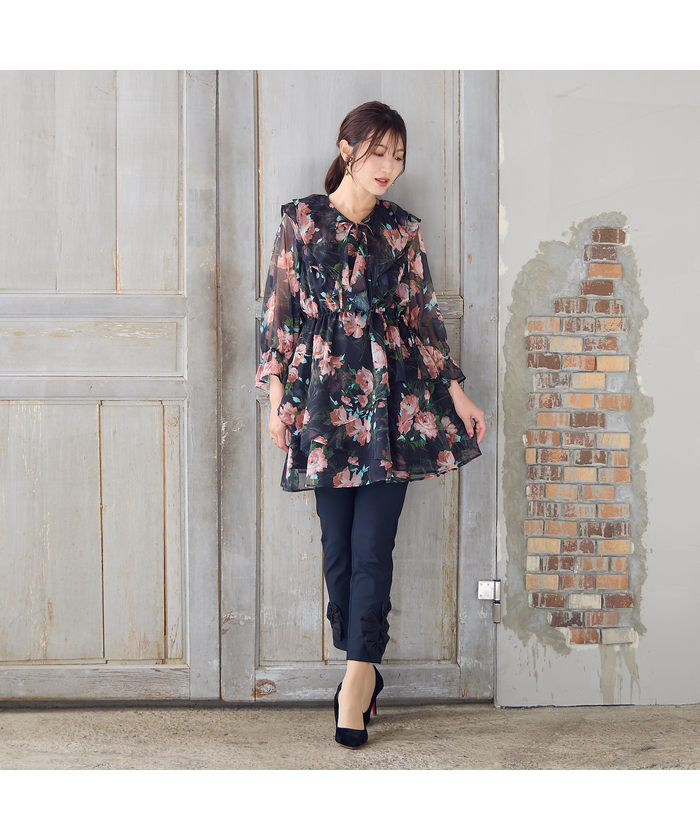 Rose Tiara ベージュ フリルチュニック 五分袖　46 Rose Tiara ベージュ フリルチュニック 五分袖 46 Rose Tiara