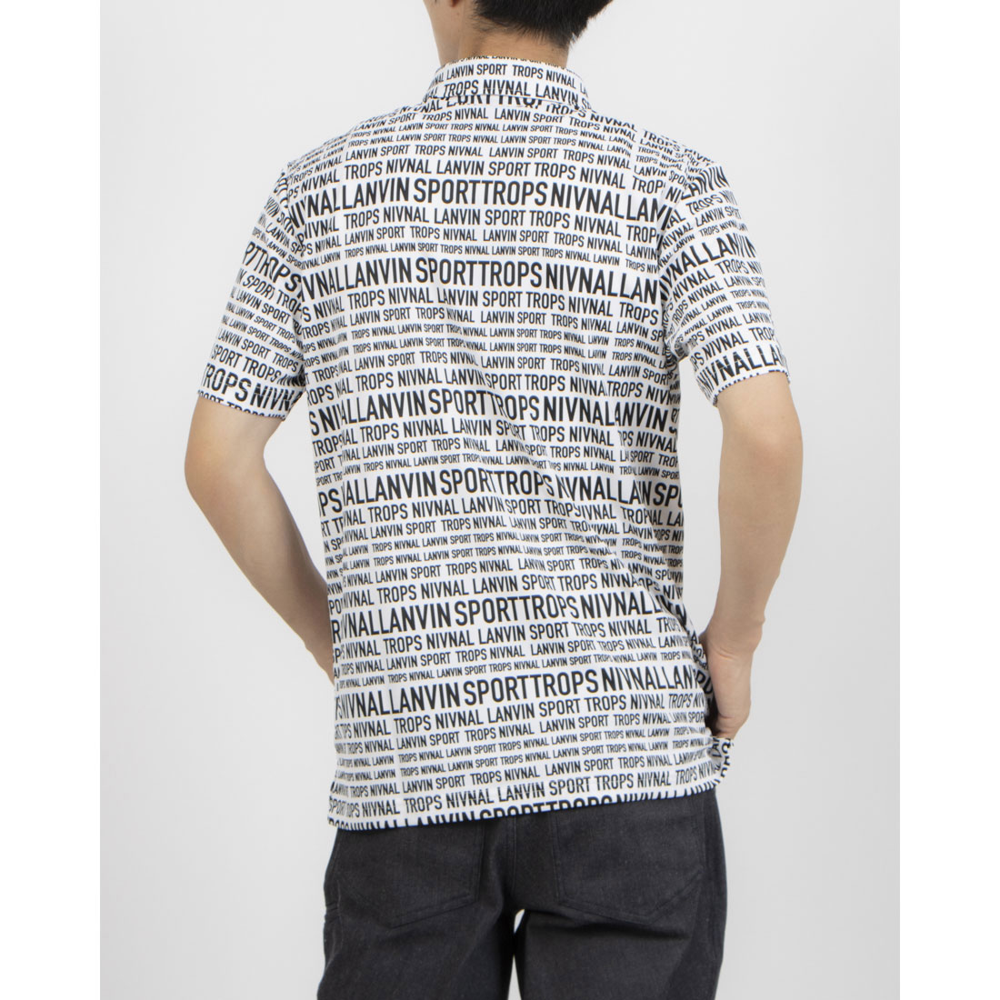 LANVIN スポーツや日常トップス 半袖シャツ 40サイズ 個性的柄 LANVIN SPORT オーバーサイズ衿付き半袖シャツブルゾン