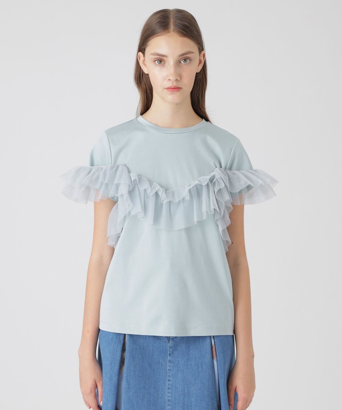 tシャツ コットンライトポンチフリルチュールカットソー レディース コットンライトポンチフリルチュールカットソー(508392472