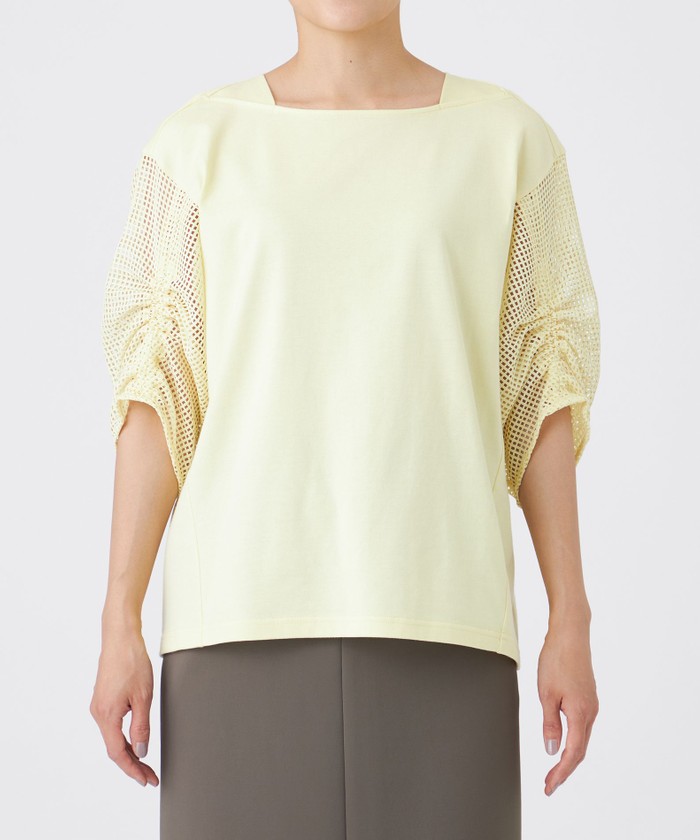 tシャツ 「L」「ウォッシャブル」メッシュコンビカットソー レディース L】【ウォッシャブル】メッシュコンビカットソー(508414867