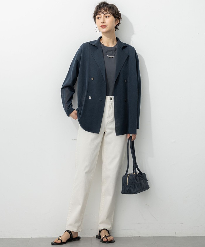 洗える】シアー ダブルブレスト ニット ジャケット(508368365)｜阪急