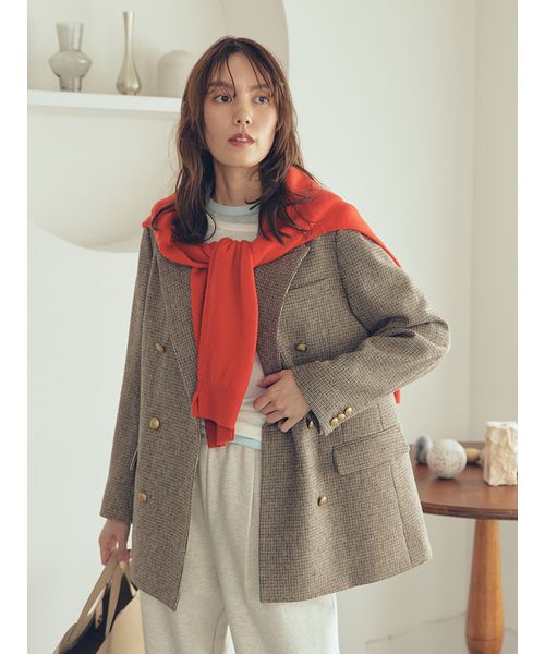 Stola.【極美品】洗える✨ダブルブレストロングジレ 38 ブラウン ダブルクロス ロングジレ3点セットスーツ レディス Purelast