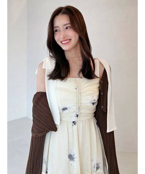 FLOWER COLLECTION】プリントショルダーリボンワンピース