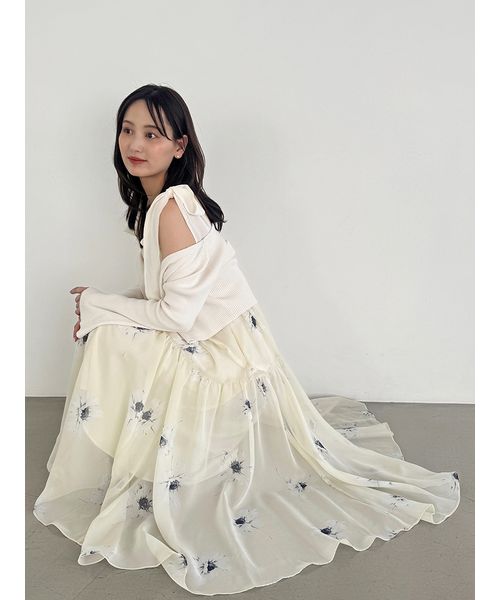 SNIDEL プリントショルダーリボンワンピース SNIDEL｜【FLOWER COLLECTION】プリントショルダーリボン