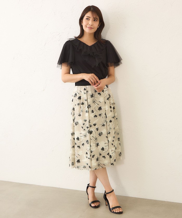ESTNATION タフタフラワープリントタックスカート 36 ESTNATION タフタフラワープリントタックスカート 36