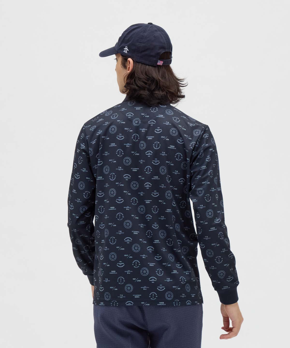 マンシングウェア Munsingwear ロゴ総柄プリント長袖ポロシャツ