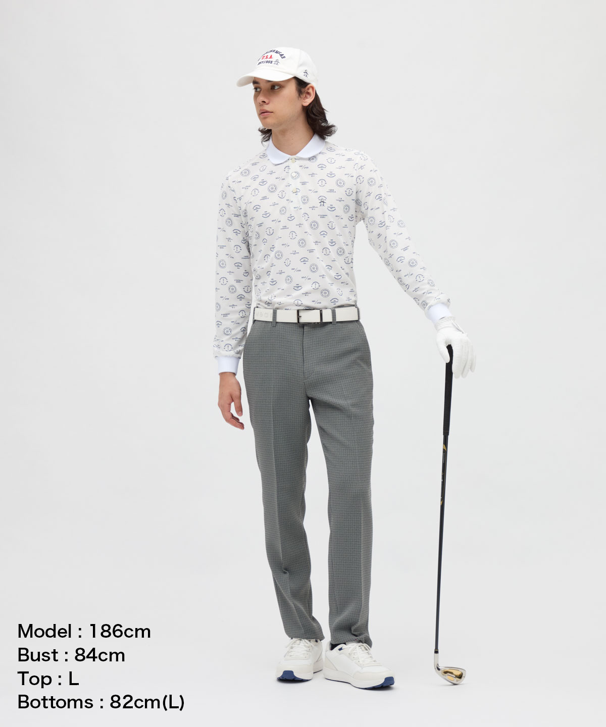 マンシングウェア Munsingwear ロゴ総柄プリント長袖ポロシャツ