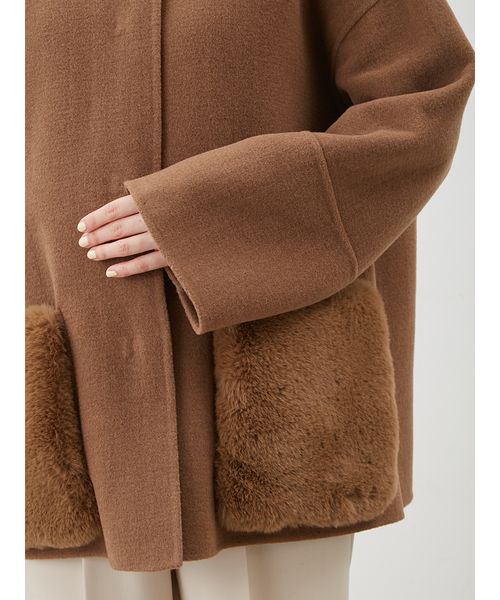 MilaOwen 2WAYファーポケットリバーコート WEB限定カラー】2wayファーポケットリバーコート(ハーフコート