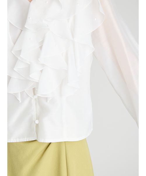 HANAE MORI×CELFORDコラボ パール付きフリルブラウス セルフォード CELFORD 【HANAE MORI×CELFORDコラボ】 パール付き