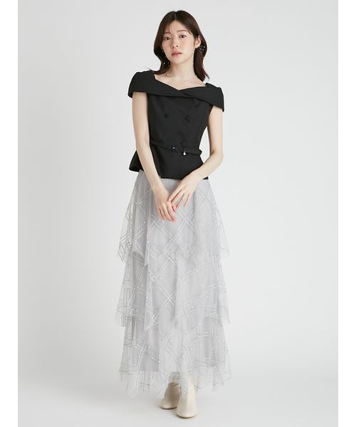 【HANAE MORI×CELFORDコラボ】 オフショルダージレ　黒 HANAE MORI×CELFORDコラボ】 オフショルダージレ(ジレ)｜OUTER