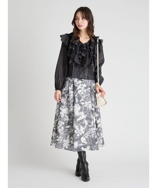 CELFORD HANAE MORIコラボ パール付きフリルブラウス セルフォード CELFORD 【HANAE MORI×CELFORDコラボ】 パール付き