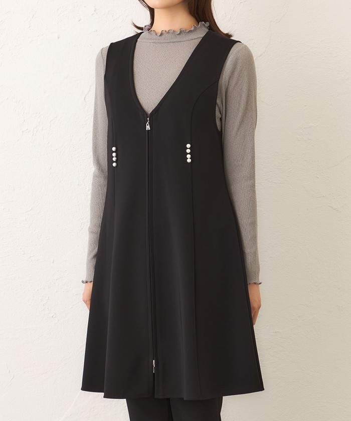 【極美品】HYKE ハイク ロングジレ ベスト 黒 1 ストレッチ 水牛釦 マットストレッチダンボール ロングジレ(508493858)｜阪急百貨店公式
