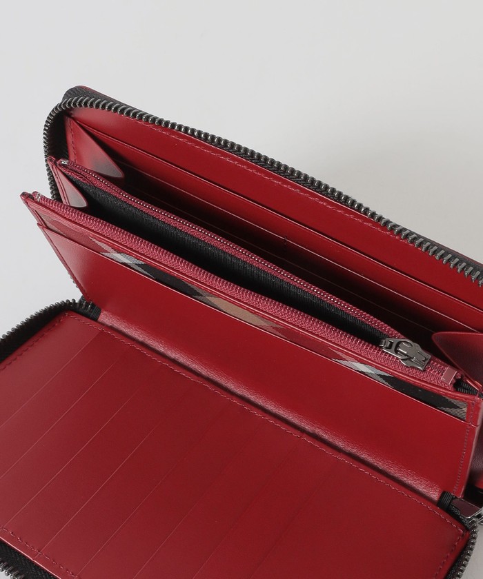 バイカラークレストブリッジチェックラウンドジップウォレット