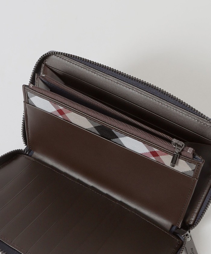 バイカラークレストブリッジチェックラウンドジップウォレット