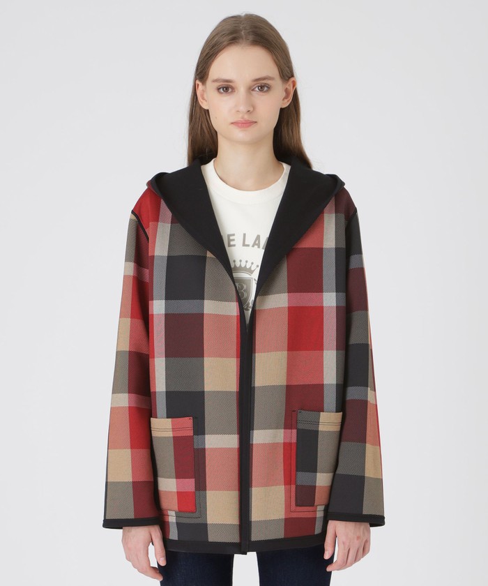 クレストブリッジチェックリバーシブルダンボールミディ丈コーディガン