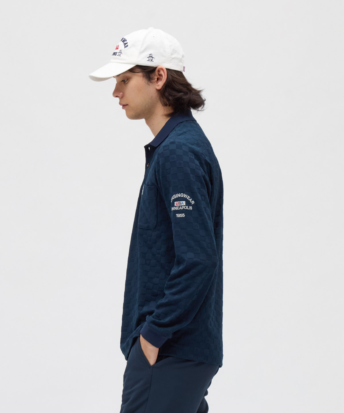 【新品】マンシングウェア ストレッチリンクスジャガード長袖ポロシャツ M Munsingwear ストレッチリンクスジャガード長袖ポロシャツ