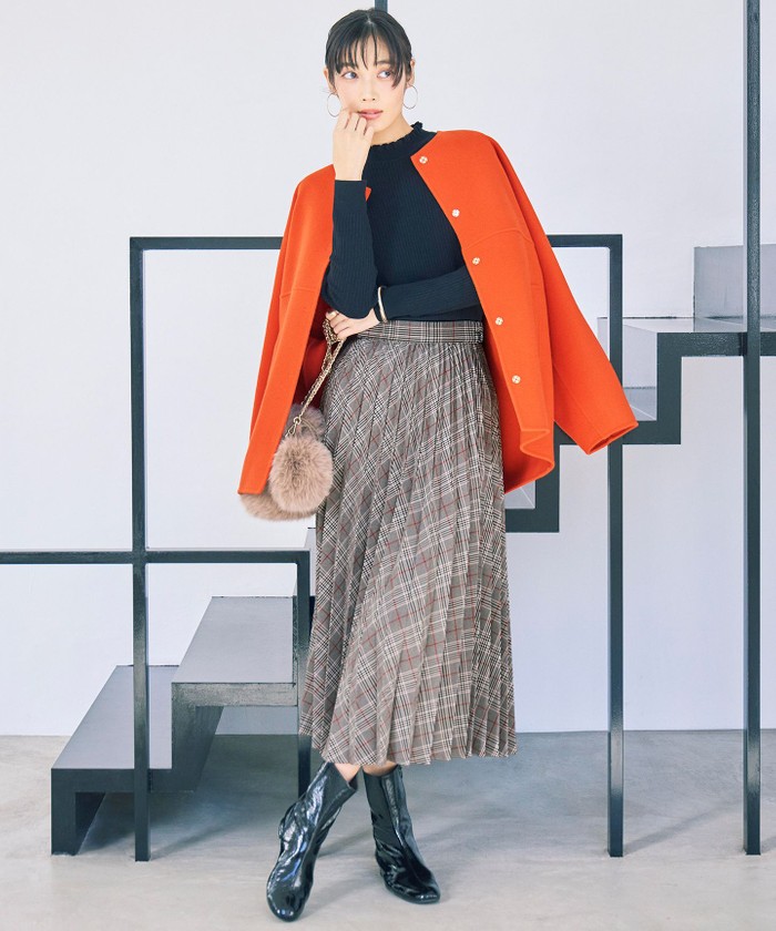 17号サイズまで展開・SHIHOさん着用】ウールリバーノーカラー コート