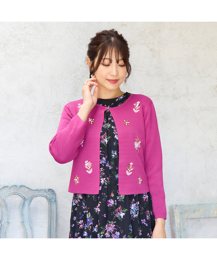 新品タグ付　ADAWAS スパンコール刺繍　カーディガン 人気デザイン】フラワースパンコール刺繍カーディガン(508555554