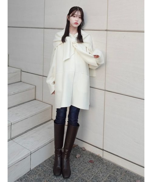 マフラー付ノーカラーリバーミドルコート(508555750)｜阪急百貨店公式