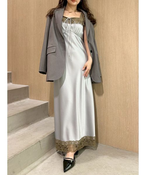 ヴィンテージレーストリムサテンロングドレス(508439326)｜阪急百貨店