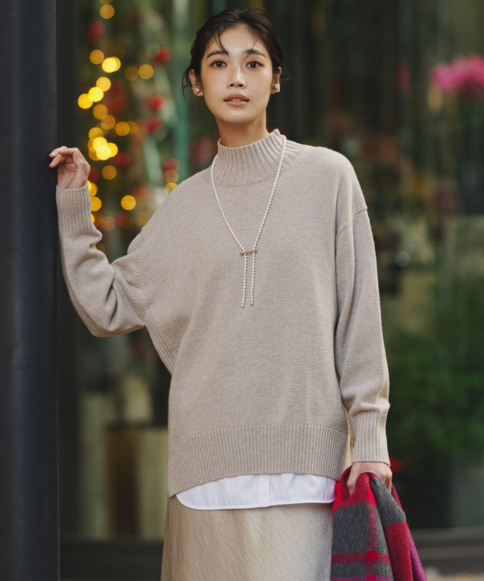 ほぼ美品✨ CELFORD カシミヤ混ハイネックニット ベージュ 36 ゆったり 見上愛さんコラボカラー/Oggi掲載】カシミヤブレンド ハイネック