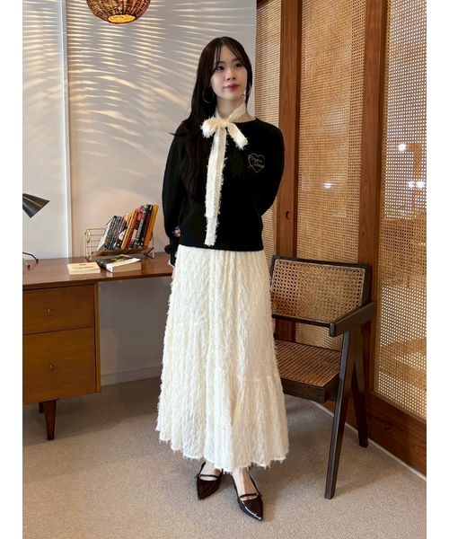 リボンペプラムジャカードワンピース（アイボリー） 緋月@プロフ必読様