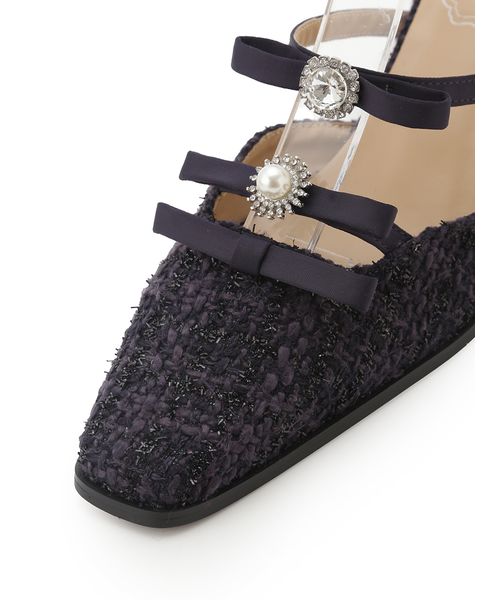 L.B CANDY STOCK]ビジューリボンストラップミュール(Hearts(508586571