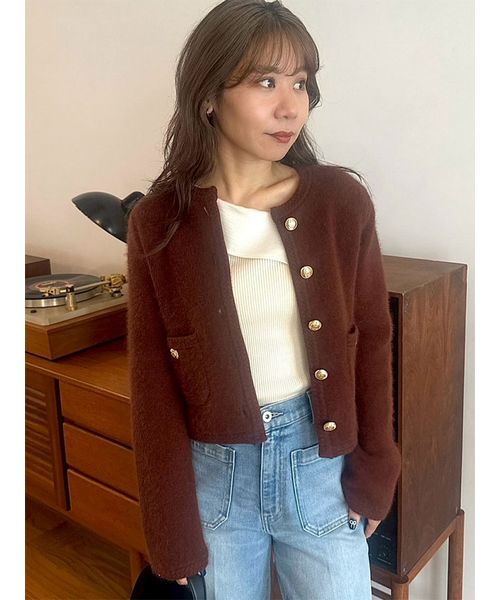 新品今季AVENIRETOILE スパンコールニットジャケット ブラック 36 WEB限定カラー】金釦フォックスニットジャケット【Hearts2Hearts