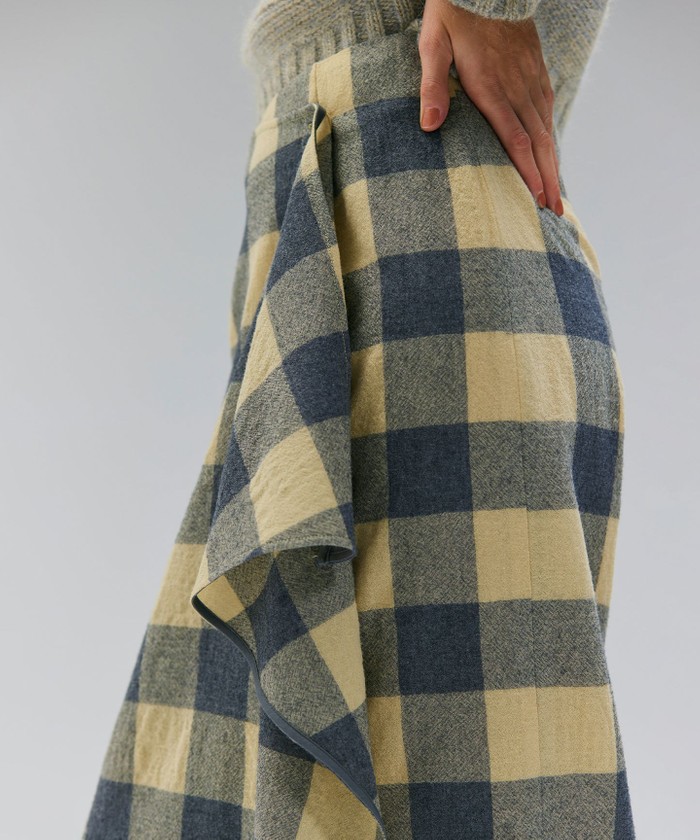 HOBBS / フェイクレザーポケットウールチェックラップスカート