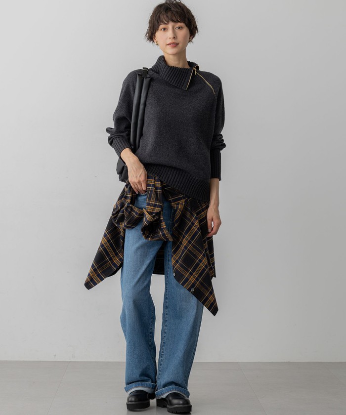 ボイルドウールコンビ ジップ タートルニット(508594987)｜阪急百貨店