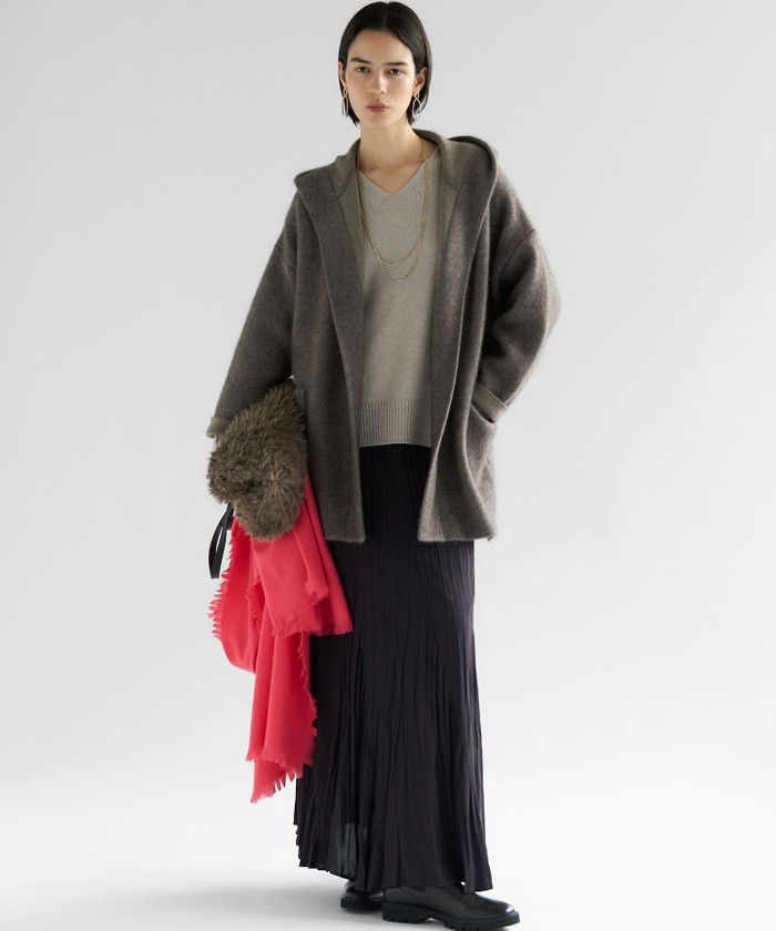 洗える】ラクーンブレンドダブルフェイス フーディー ニット