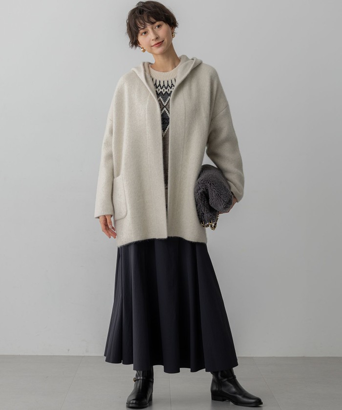 洗える】ラクーンブレンドダブルフェイス フーディー ニット