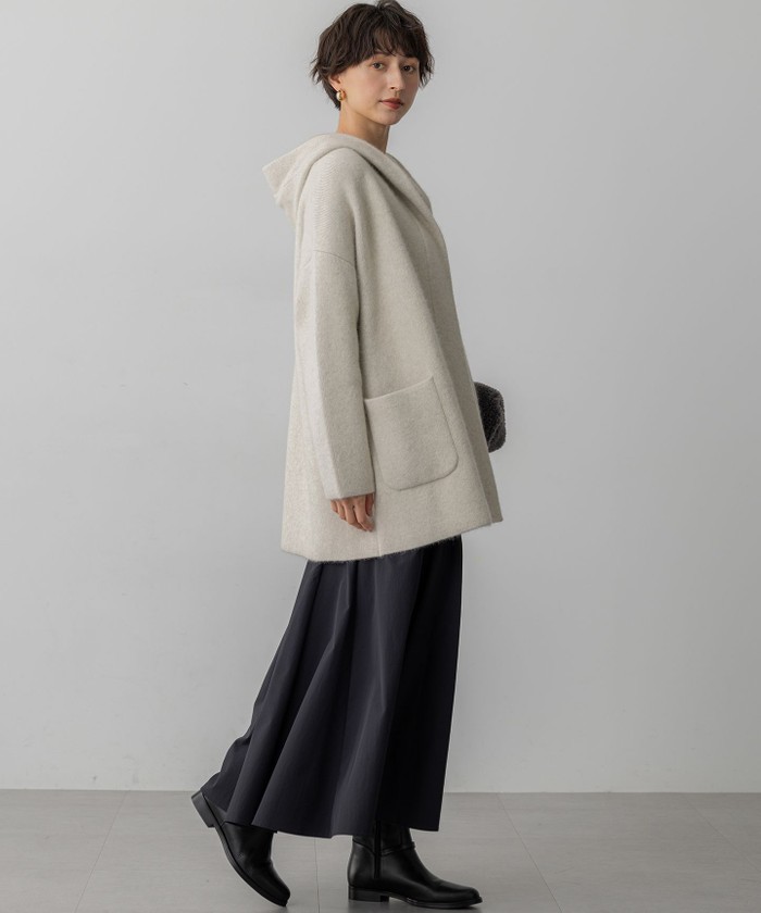 洗える】ラクーンブレンドダブルフェイス フーディー ニット