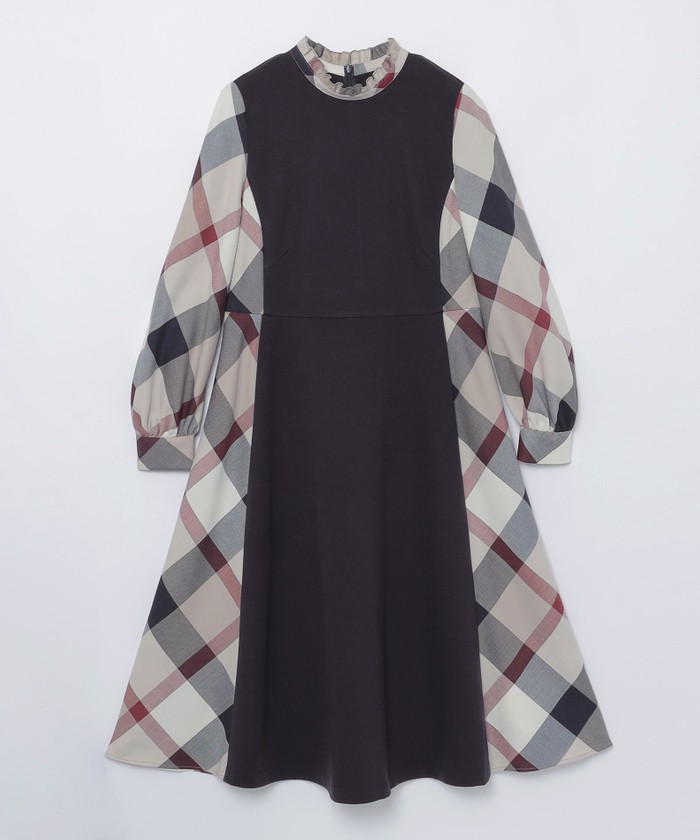 WEB限定】ウールミックスストレッチポンチパーシャルチェックドレス