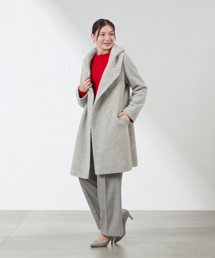 アミカ　スカラップコート 楽天市場】アウター/ミドル丈/ウール混/スカラップヘム/くるみ