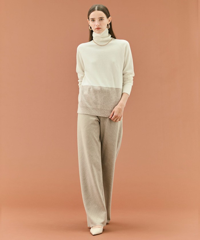 WEB限定・洗える】DEMING / バイカラーウールタートルネックニット