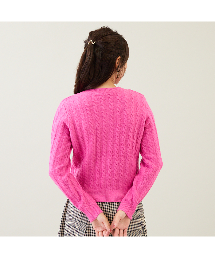 ローズティアラ（Rose Tiara）/レース×ケーブル編みニットカーディガン ローズティアラ RoseTiara レース×ケーブル編みニットカーディガン