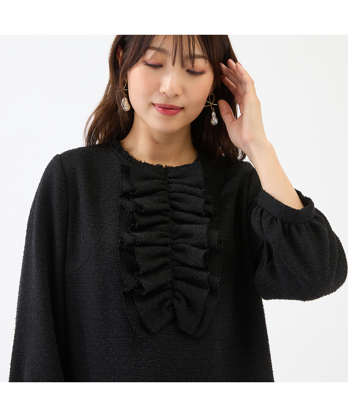 ローズティアラ RoseTiara フロントリボンループツイードワンピース