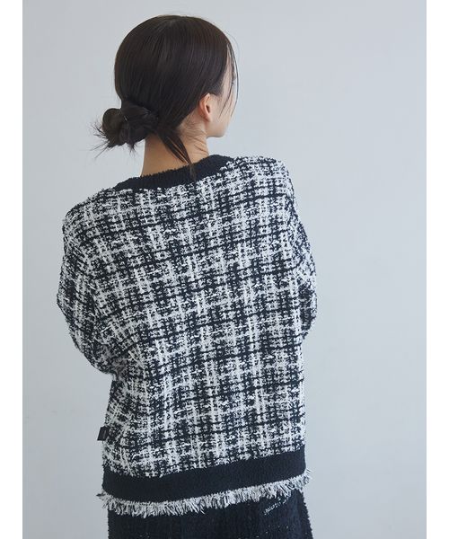 JOEL ROBUCHON】ツイードモコクルーネックカーディガン(508625154