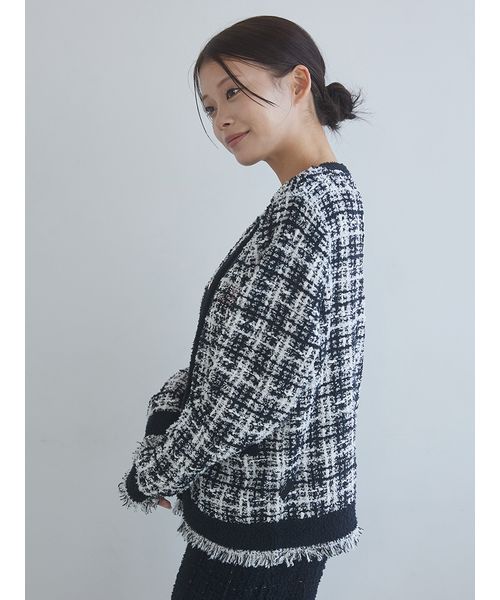 JOEL ROBUCHON】ツイードモコクルーネックカーディガン(508625154