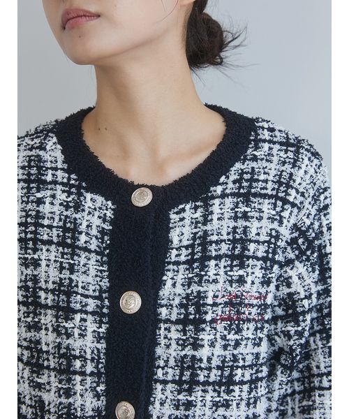 JOEL ROBUCHON】ツイードモコクルーネックカーディガン(508625154