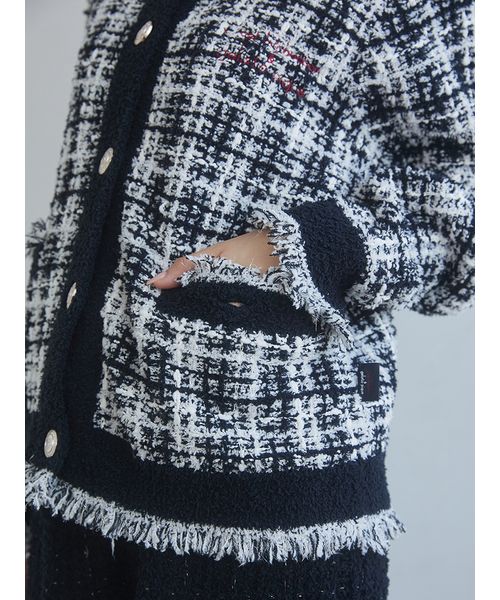 JOEL ROBUCHON】ツイードモコクルーネックカーディガン(508625154