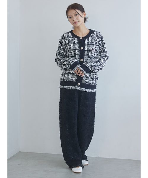 JOEL ROBUCHON】ツイードモコクルーネックカーディガン(508625154