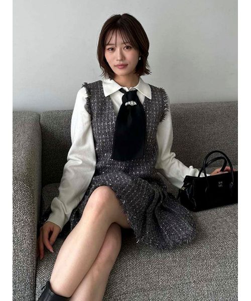 Vネックツイードジャンスカ【カンヘウォン着用】(508629537)｜阪急