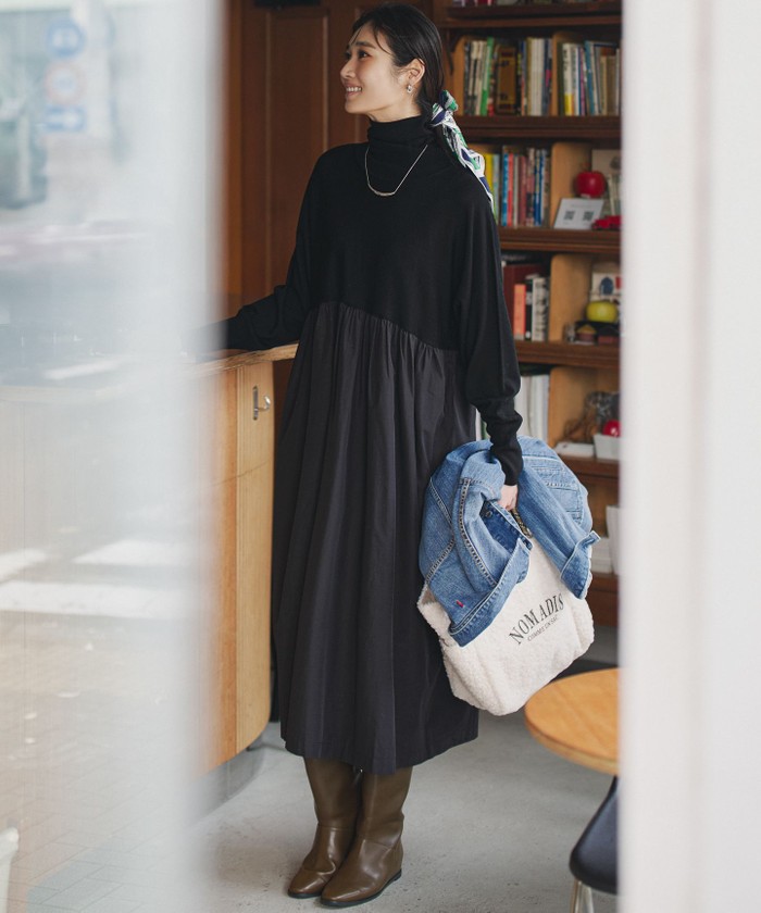洗える】ギャザーコンビ ニットワンピース(508630112)｜阪急百貨店公式
