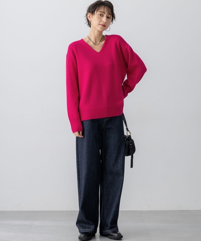 見上愛さんコラボカラー/VERY・LEE掲載】カシミヤブレンド Vネック