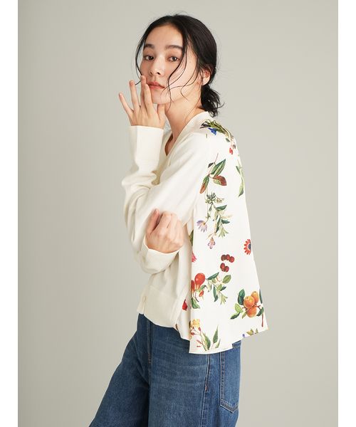 Mila Owen カシミヤコットンボタニカルドッキングカーディガン WEB限定カラー】カシミヤコットンボタニカルドッキングカーディガン