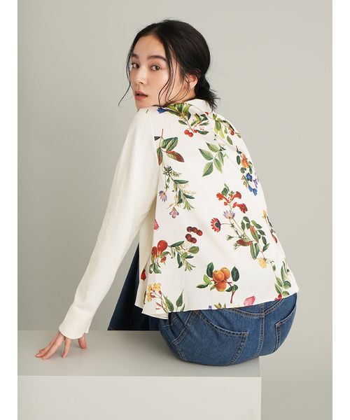WEB限定カラー】カシミヤコットンボタニカルドッキングカーディガン