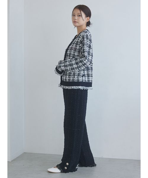 JOEL ROBUCHON】ツイードモコクルーネックカーディガン(508625154