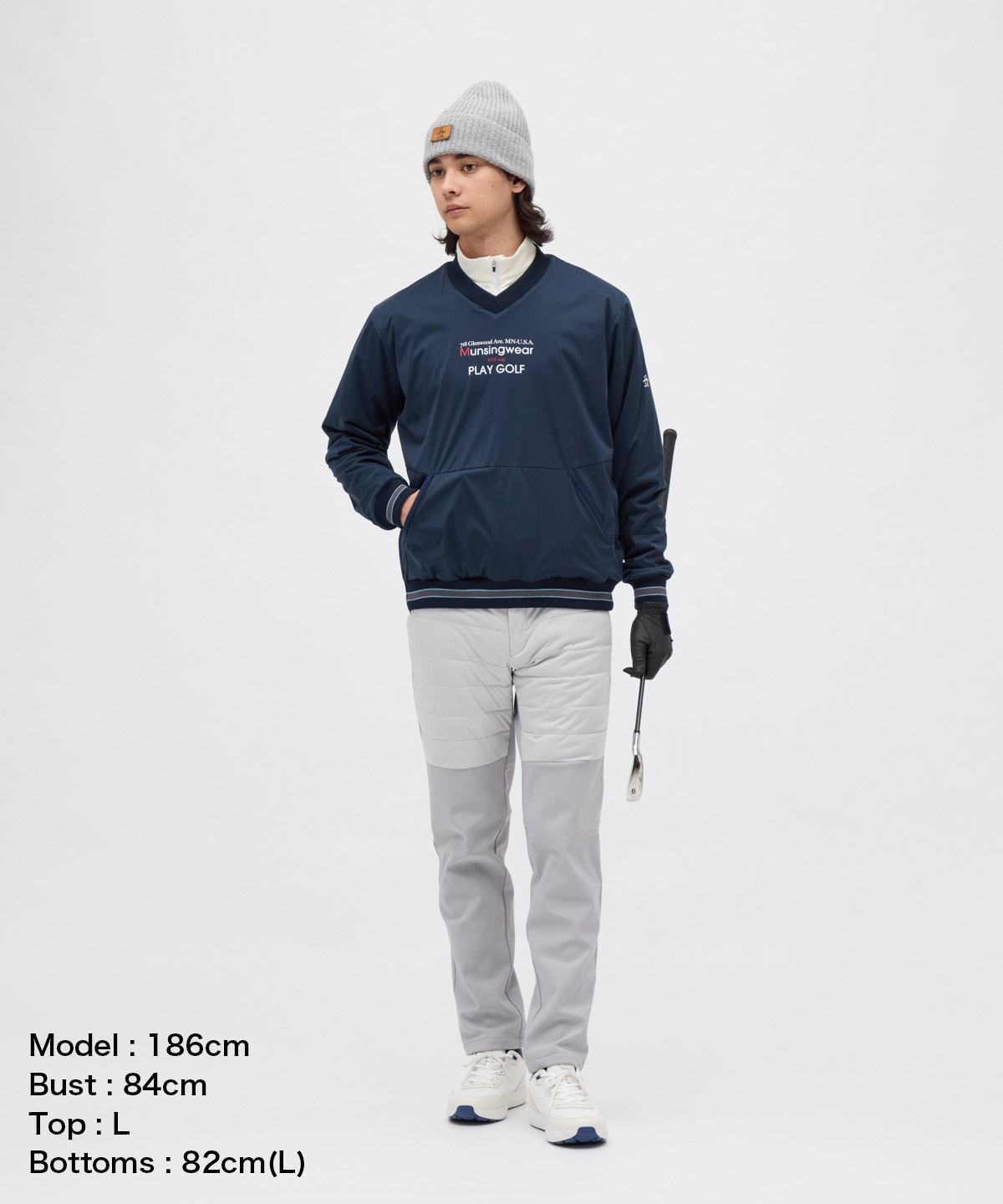 マンシングウェア Munsingwear 防風ストレッチリバーシブルVネックブル